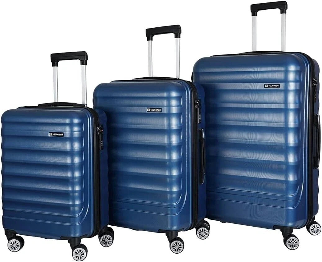 Hartschalenkoffer Trolley Blau – M / L / XL / 3er Set – 4 Rollen, ABS