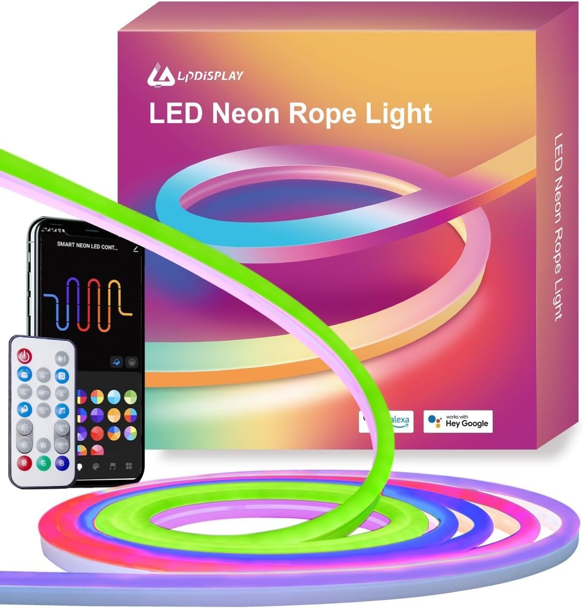 Neon LED Strip 5m RGB-IC Licht mit Musiksteuerung & Alexa für Wanddeko IP65