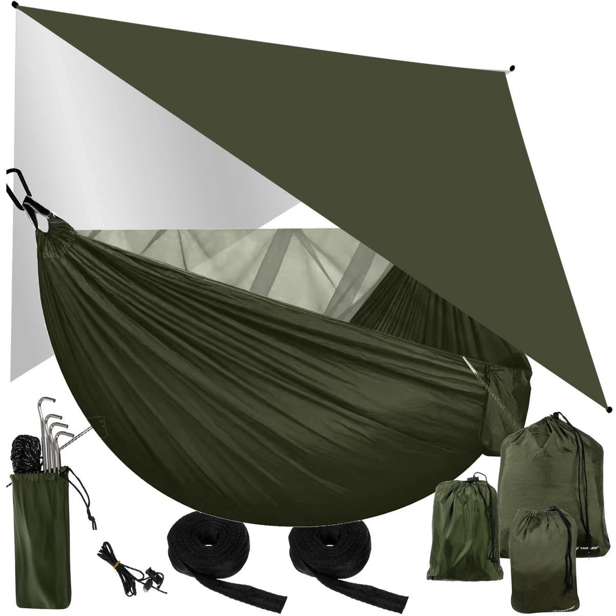 Camping Hängematte 2 Personen mit Moskitonetz und Tarp – Outdoor Bushcraft Hängematte bis 250 kg