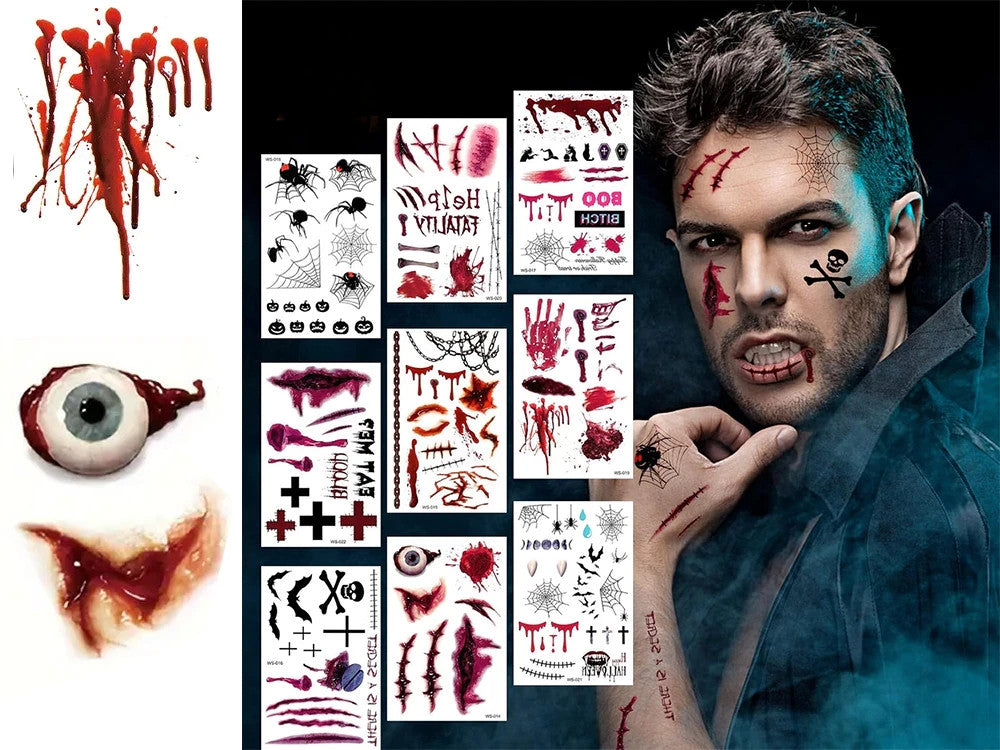 Halloween Tattoos Blut Realistisch Waschbar Temporär Hautaufkleber 🎃💉   4038732800489