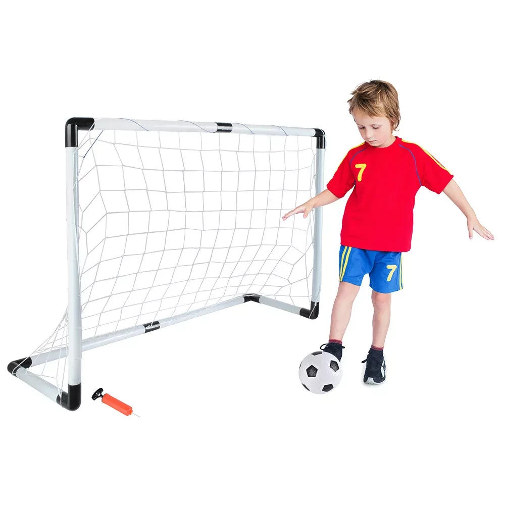 Kinder Fußballtor Set 120x80 cm mit Ball, Netz & Pumpe – Fußball Spielset für Kinder Garten Outdoor Training