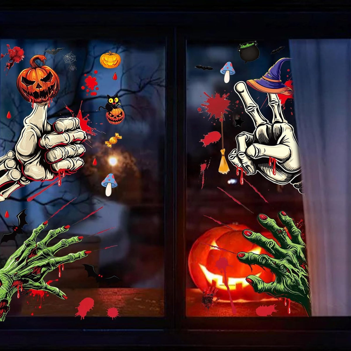 Halloween Fensteraufkleber 👻 59 Stk Blutige Hand- & Fußabdrücke Horror Deko