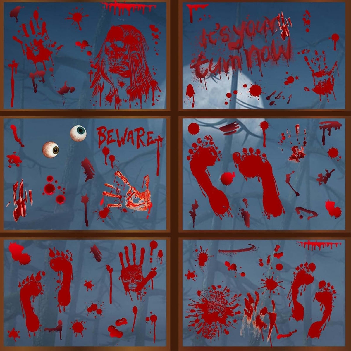 Halloween Fensterbilder 9 Blätter XXXL Blut Aufkleber Deko Sticker Horror Party