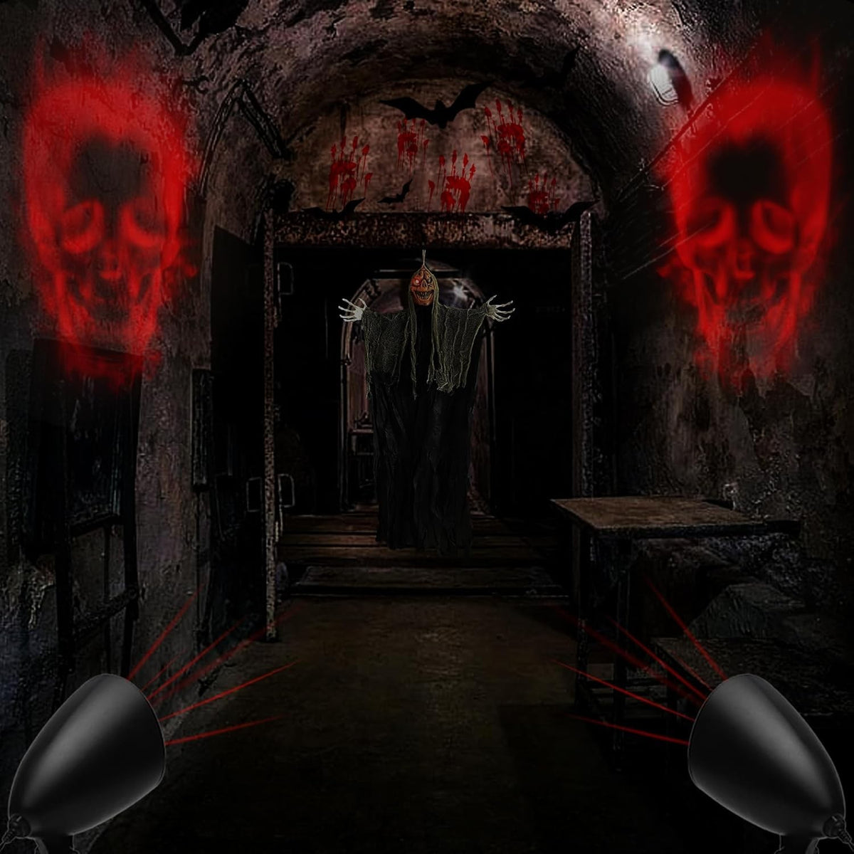 Halloween LED Projektor 3D Rotes Skelett Wasserdicht Timer Lampe Outdoor