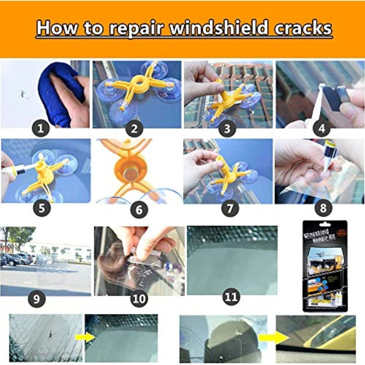 Auto KFZ Windschutzscheiben Glas Reparatur Set Steinschlag Frontscheibe