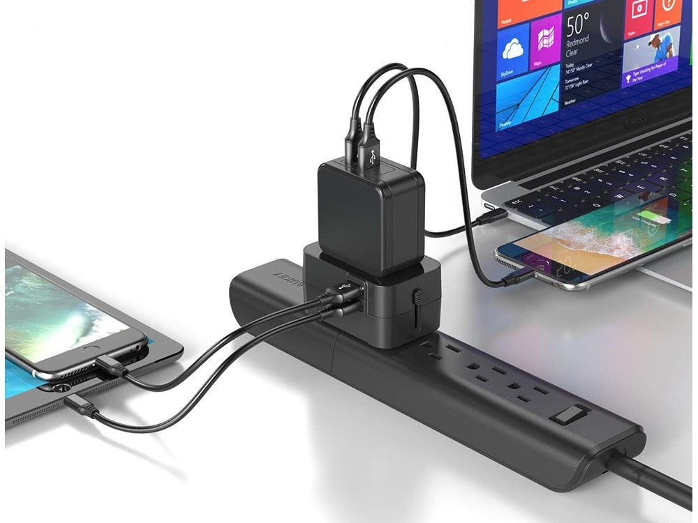 Universal Reiseadapter UK USA EU AUS 🌍 Mit 2x USB Port Schwarz