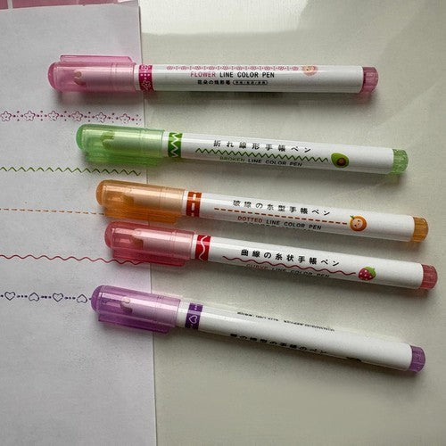 6 Muster Marker für Kinder – Kreativ Stifte mit Herz-, Blumen-, Wellen- und Linienmotiven im Etui