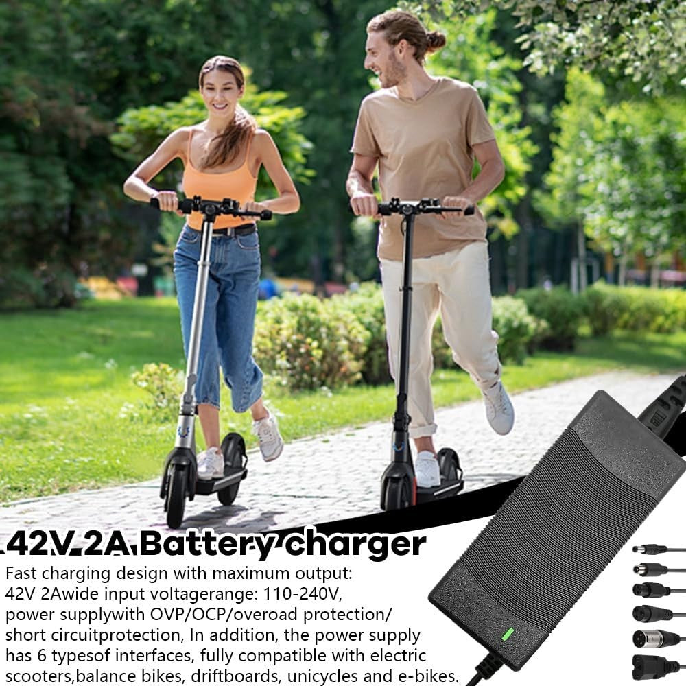 Ladegeräte für Scooter, 42V 2A Hoverboard Ladekabel mit 6 Anschlüssen, E Scooter Ladegerät, Kompatibel mit Ninebot, Xiaomi M365, M365 Pro, Pro2, Mi 3 und Mehr Scooter/Hoverboard/Fahrrad