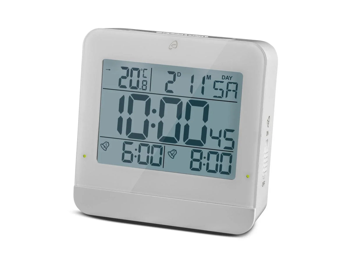 AURIOL® Digitaler Funkwecker mit LCD-Display – Automatische Zeit- & Datumeinstellung, Innentemperatur, Schlummerfunktion & Beleuchtung
