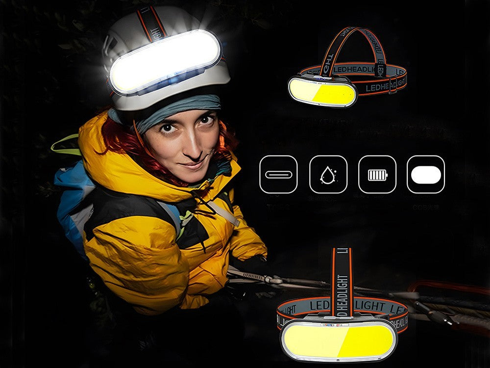 LED Stirnlampe COB USB-C Wiederaufladbar – Kopflampe mit 5 Lichtmodi, Rotlicht, SOS und Akku für Camping, Arbeit und Outdoor