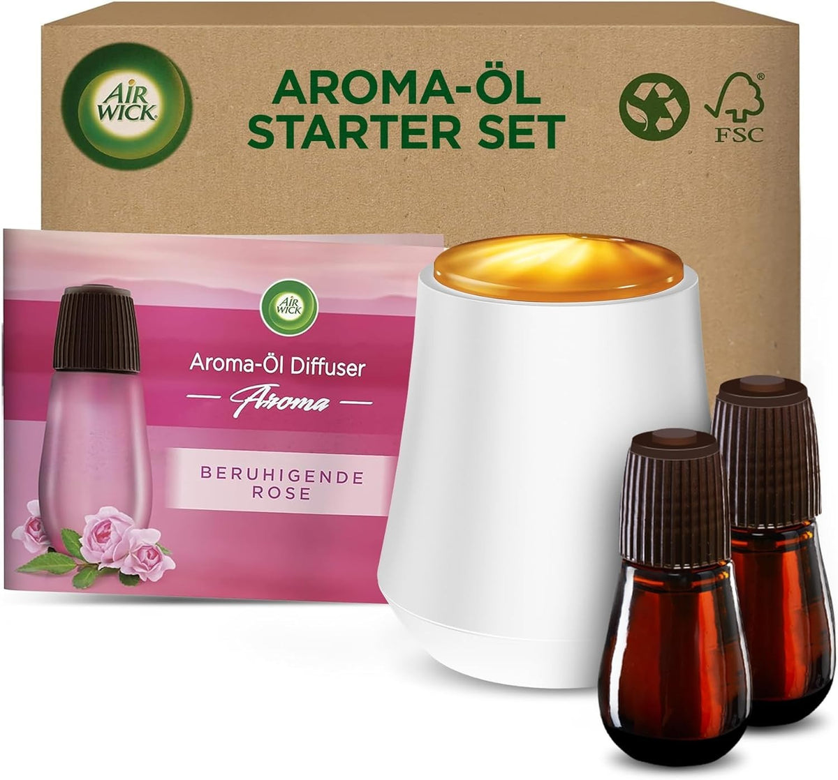 Air Wick Aroma-Öl Starter Set – Beruhigende Rose | Diffuser + 2×20 ml Nachfüller