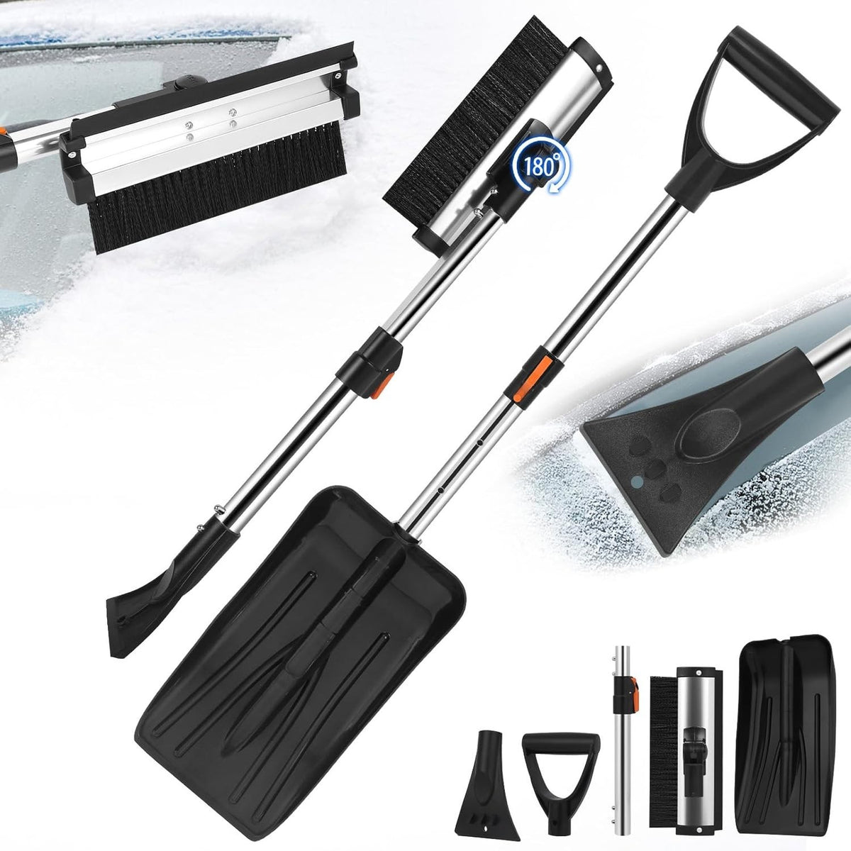 3-in-1 Eiskratzer Auto Set – Ausziehbare Schneebürste, Schneeschaufel & Drehkopf
