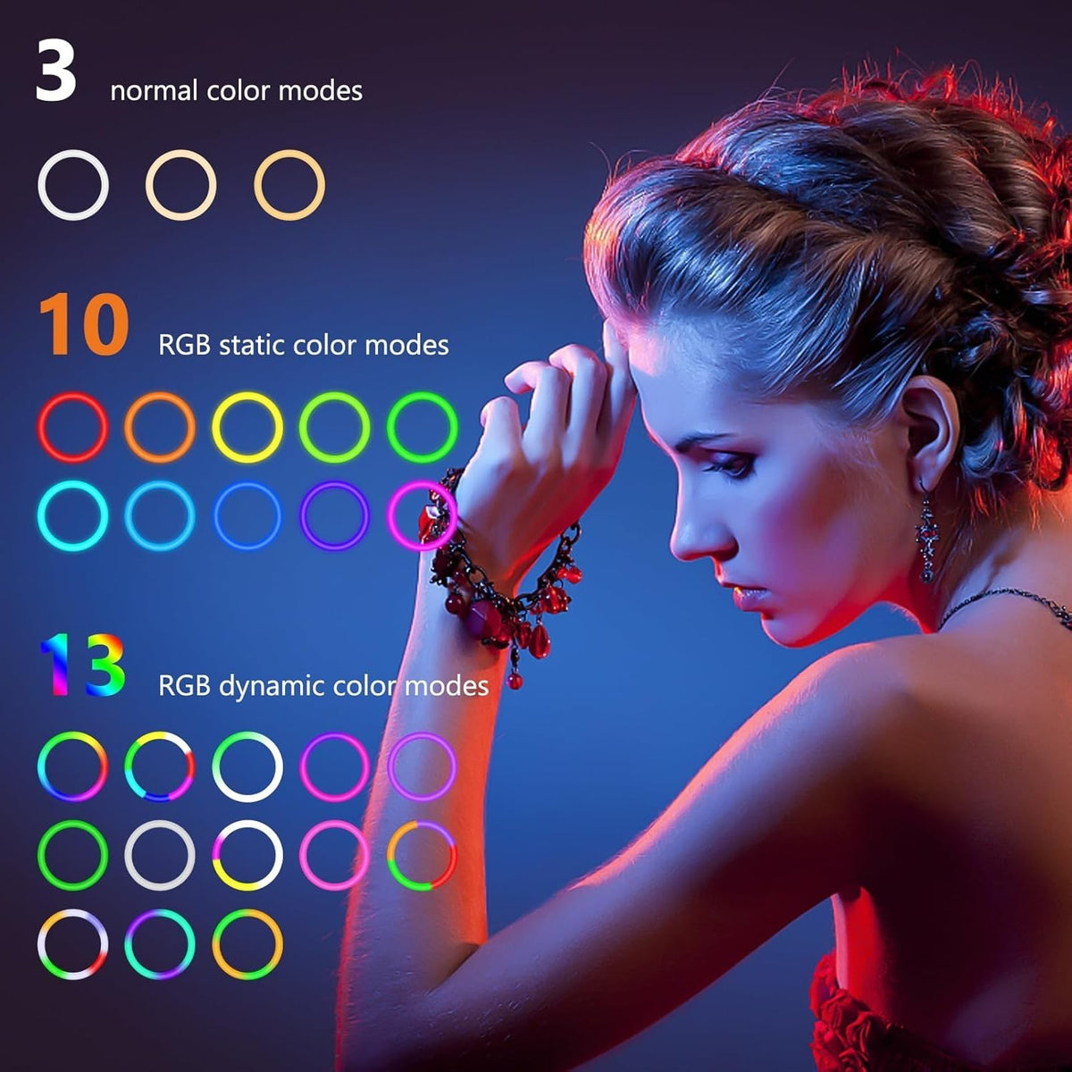 12 Zoll RGB Ringlicht mit Stativ 186cm dimmbar LED mit Handyhalter Bluetooth
