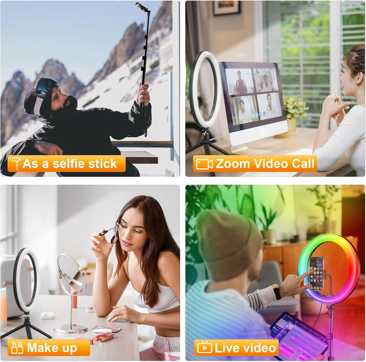 12 Zoll RGB Ringlicht mit Stativ 186cm dimmbar LED mit Handyhalter Bluetooth
