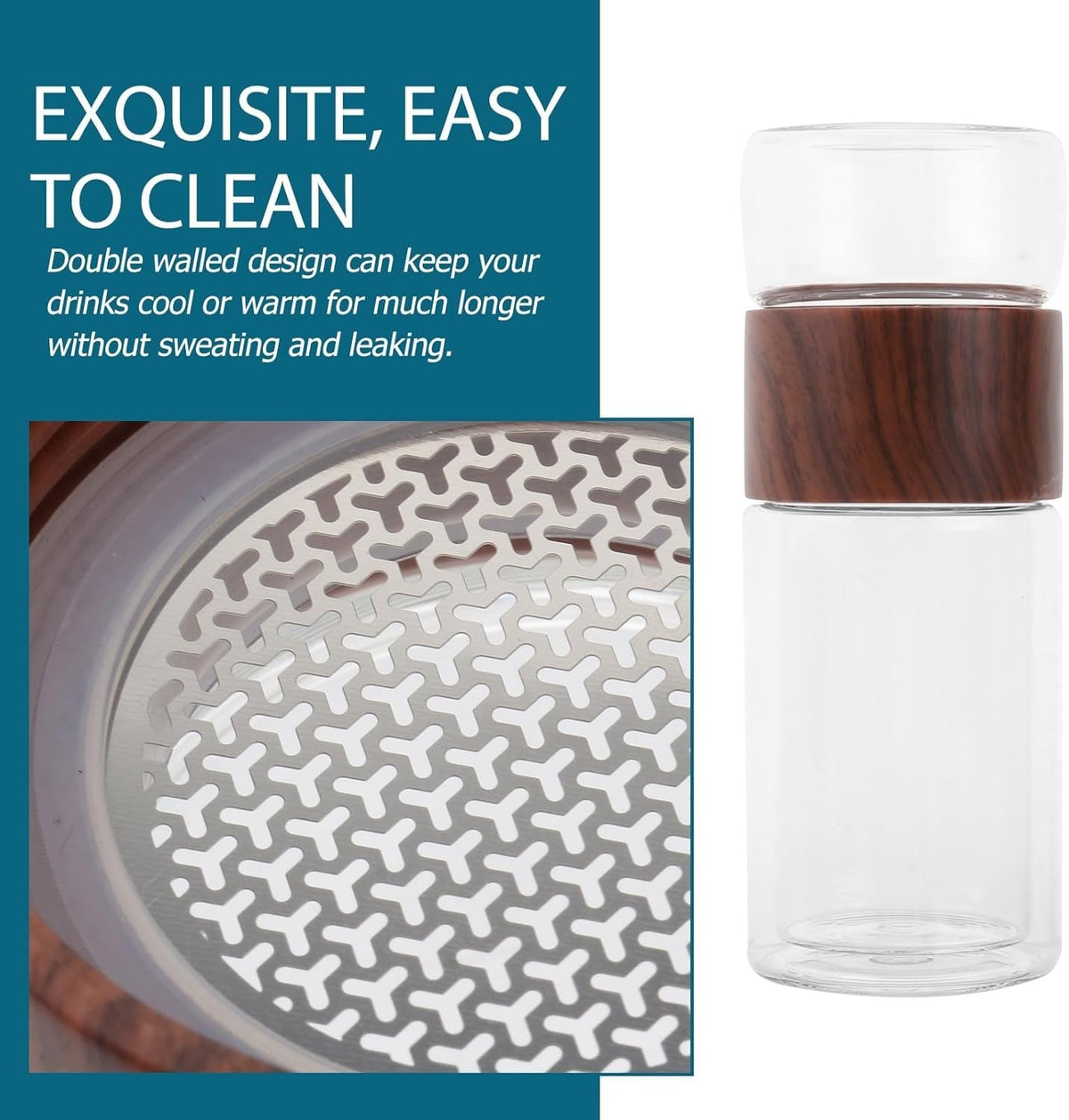300 ml Hitzebeständiger Glas Teebecher mit Teesieb – Doppelwandige Teetasse