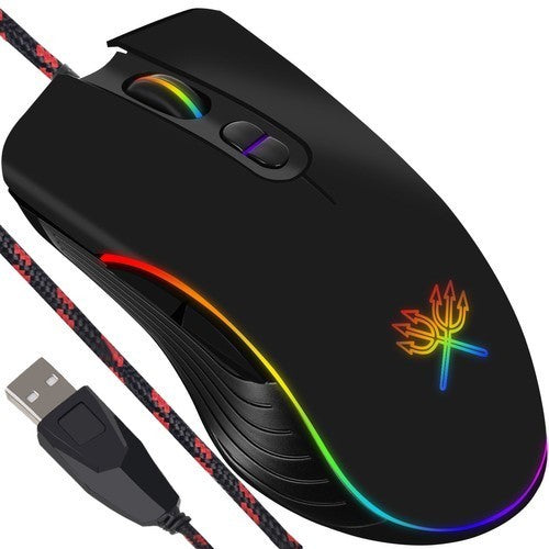 Gaming Maus mit LED Beleuchtung, 7200 DPI und 7 programmierbaren Tasten – Optische USB Computermaus