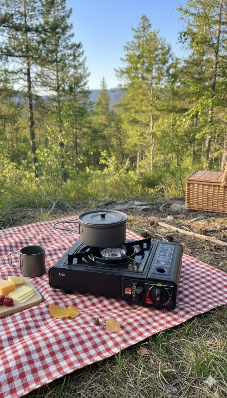 Camping Gaskocher Set 4x Gas Kartusche + 1 Kocher mit Koffer
