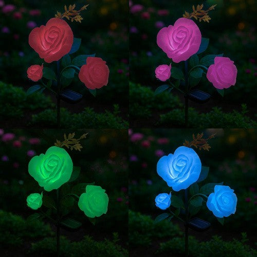 Solar Gartenrose LED Lampe mit 3 Blumen IP44 Solarleuchte für Garten Terrasse