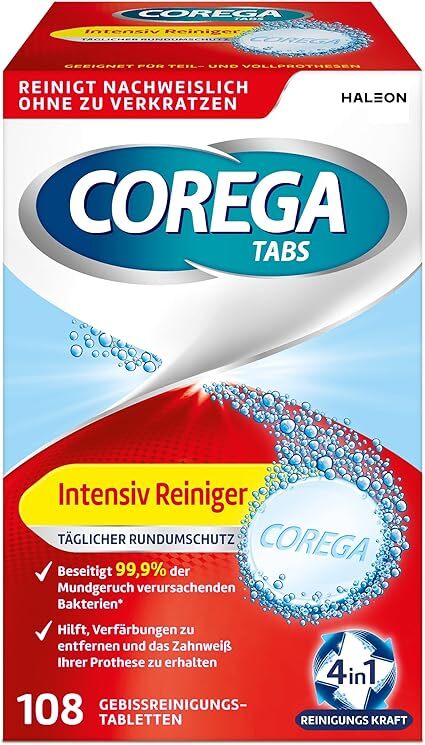 Corega Reinigungstabs 108 Stück – Intensiv für Prothesen & Dritte Zähne