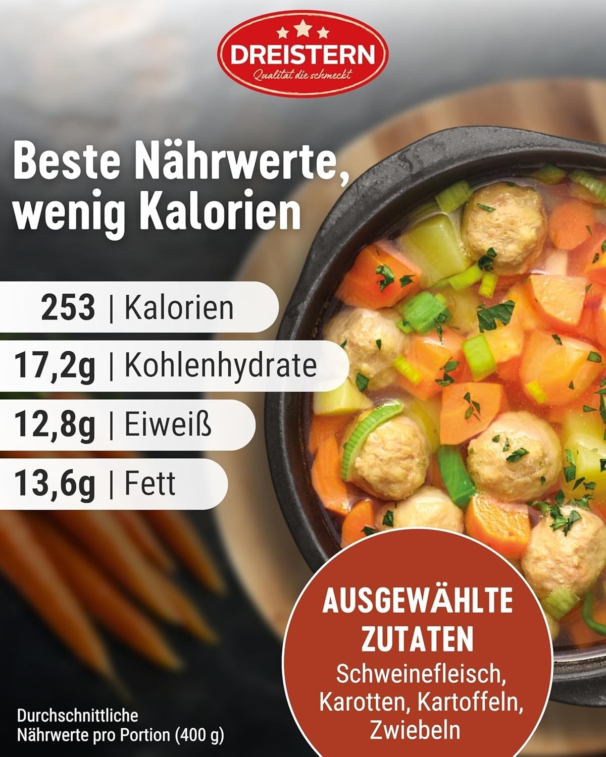 DREISTERN Möhren Eintopf 800g mit Klößchen & Gemüse Dose Hausgemacht