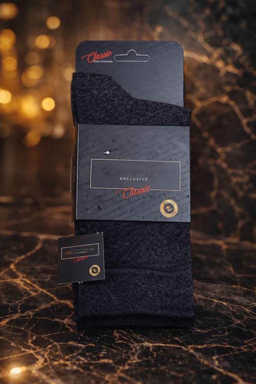 Gabriel Najdorf Exclusive Classic - Schwarze und Graue Angora Wollsocken, Größe