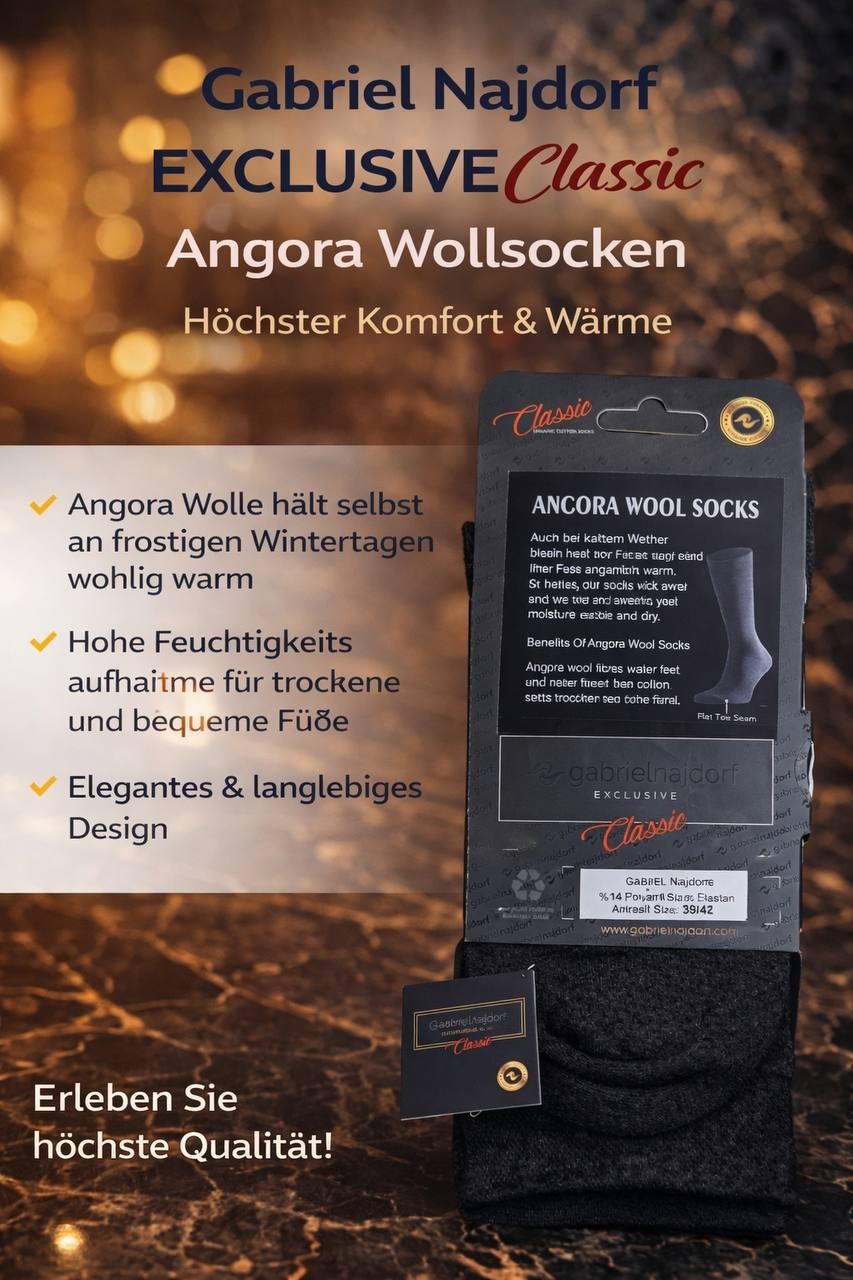 Gabriel Najdorf Exclusive Classic - Schwarze und Graue Angora Wollsocken, Größe
