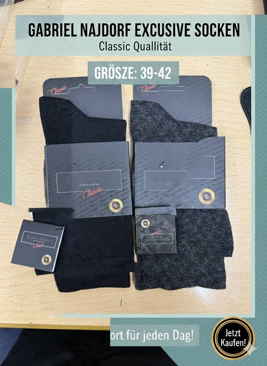 Gabriel Najdorf Exclusive Classic - Schwarze und Graue Angora Wollsocken, Größe
