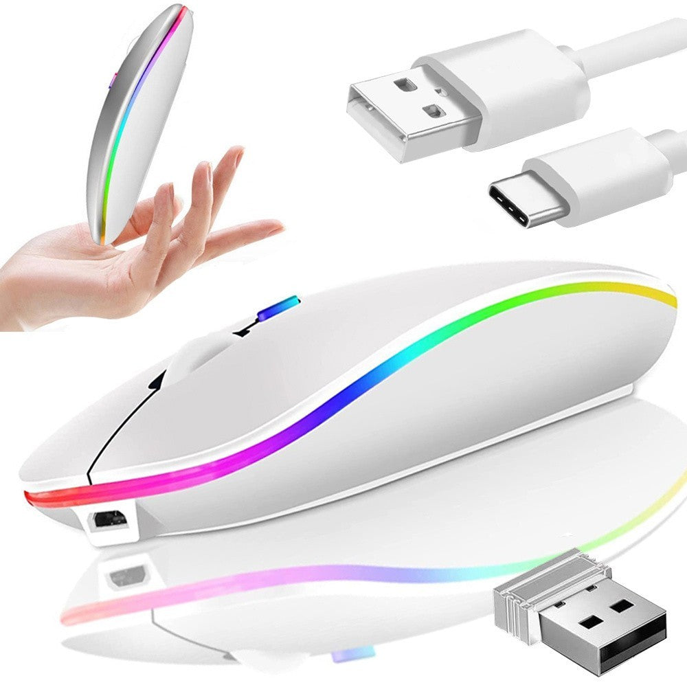 PC Maus Kabellos Bluetooth und Funk für Computer, MAC Aufladbare leise Maus LED