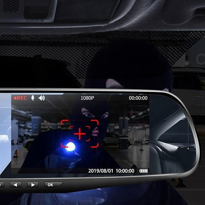 Dashcam Auto Spiegel Full HD 1080P Rückfahrkamera 4.3 Zoll Dual Kamera