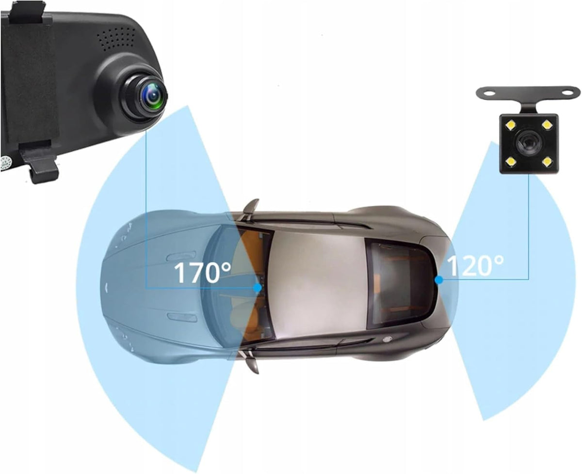 Dashcam Auto Spiegel Full HD 1080P Rückfahrkamera 4.3 Zoll Dual Kamera