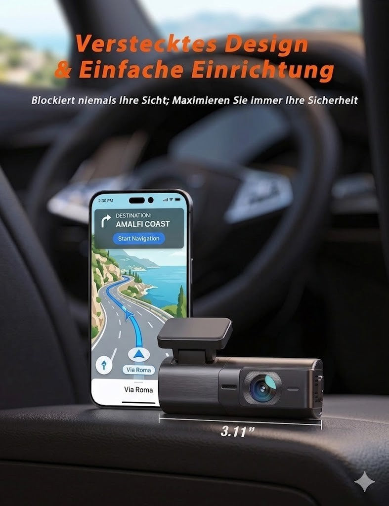 Dashcam 2.5K WLAN Autokamera 170° Nachtsicht Parküberwachung