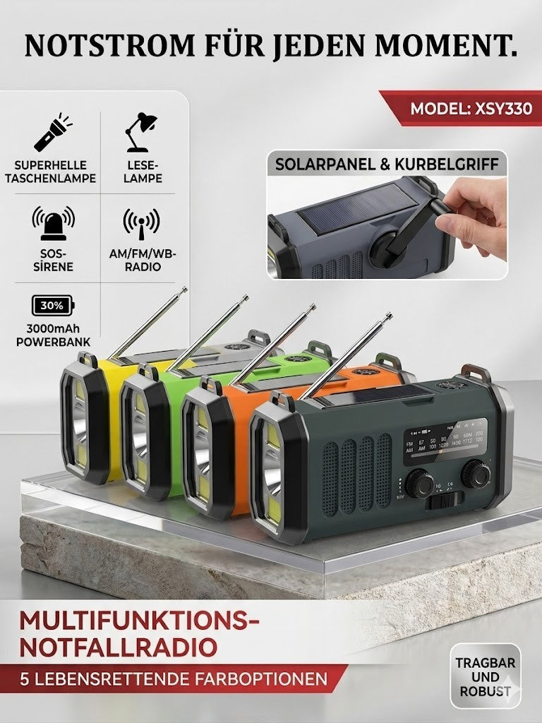 Notfallradio Solar 10000mAh FM AM NOAA Kurbel Radio Powerbank