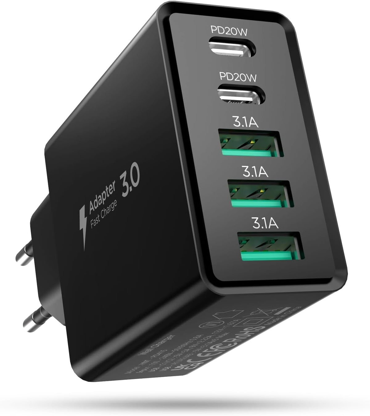 50W 5-Port USB Ladegerät Schnellladegerät USB-C USB-A Netzteil Universal Adapter