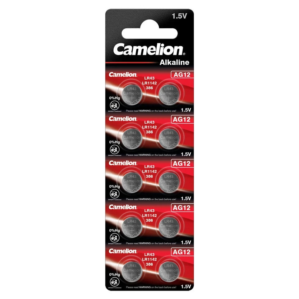 Camelion AG0 - AG12 / LR43 Knopfzellen Batterien 10er Set 1,5V Alkaline – Für Uhren, Taschenrechner und Elektronik