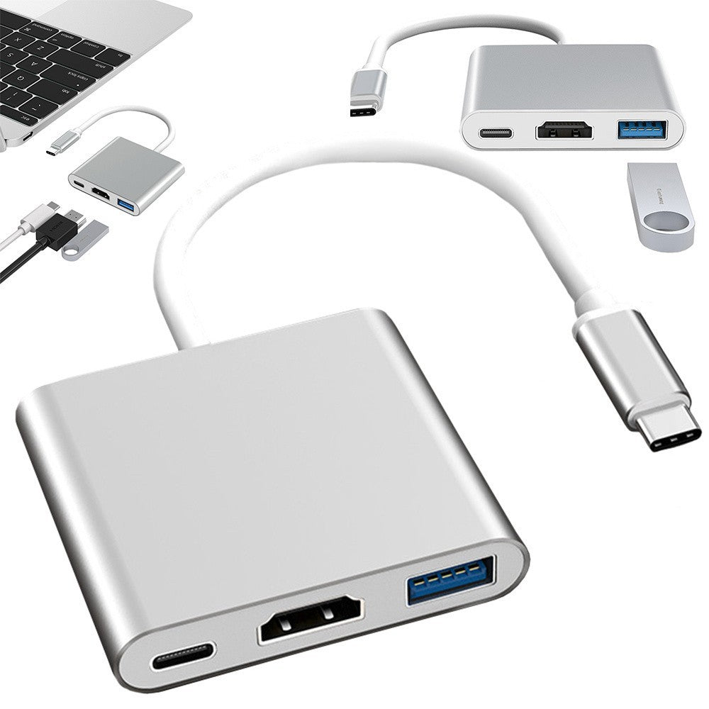 USB C Hub 3in1 mit HDMI 4K und USB 3.0 – Type C Adapter für Laptop, MacBook, Tablet und PC