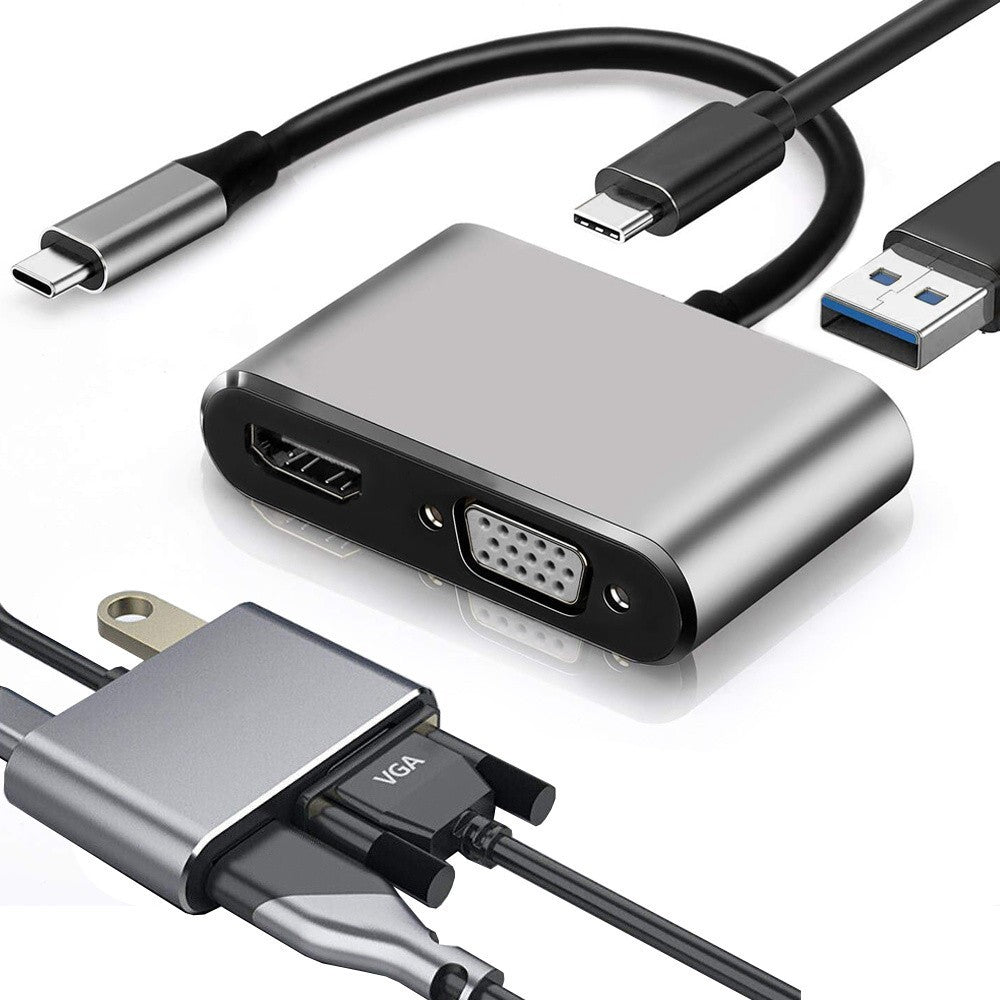 USB C Hub mit HDMI 4K VGA USB 3.0 und PD – Type C Multiport Adapter für Laptop, MacBook, Tablet und PC