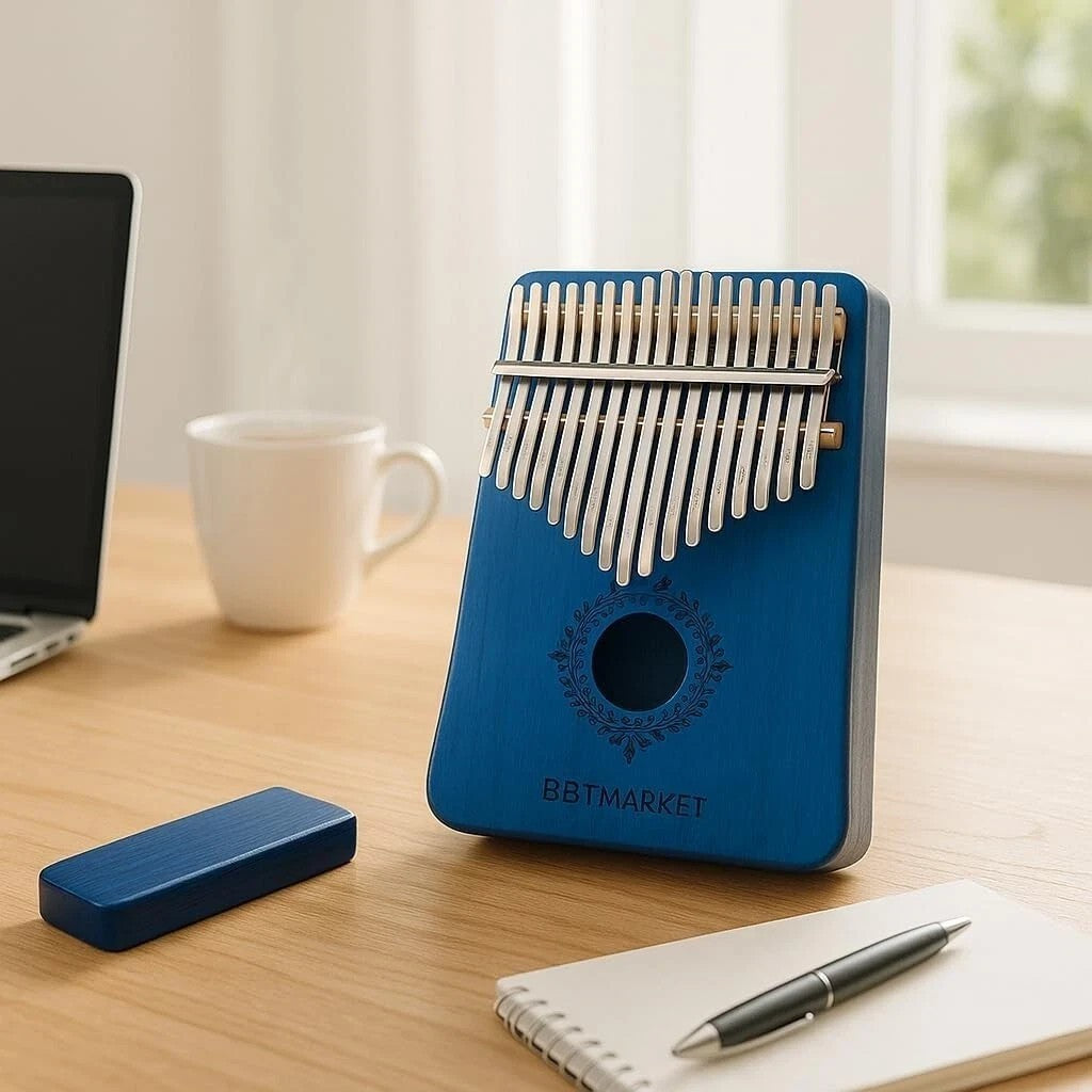 Kalimba 17 Tasten Blau – Daumenklavier aus Holz mit Tasche & Zubehör