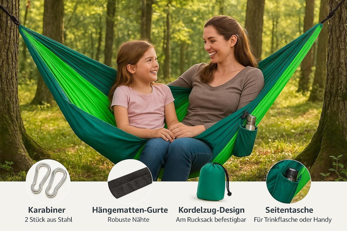 Ultraleichte Hängematte 275x140 cm Reisehängematte Camping Outdoor bis 200 kg inkl Karabiner