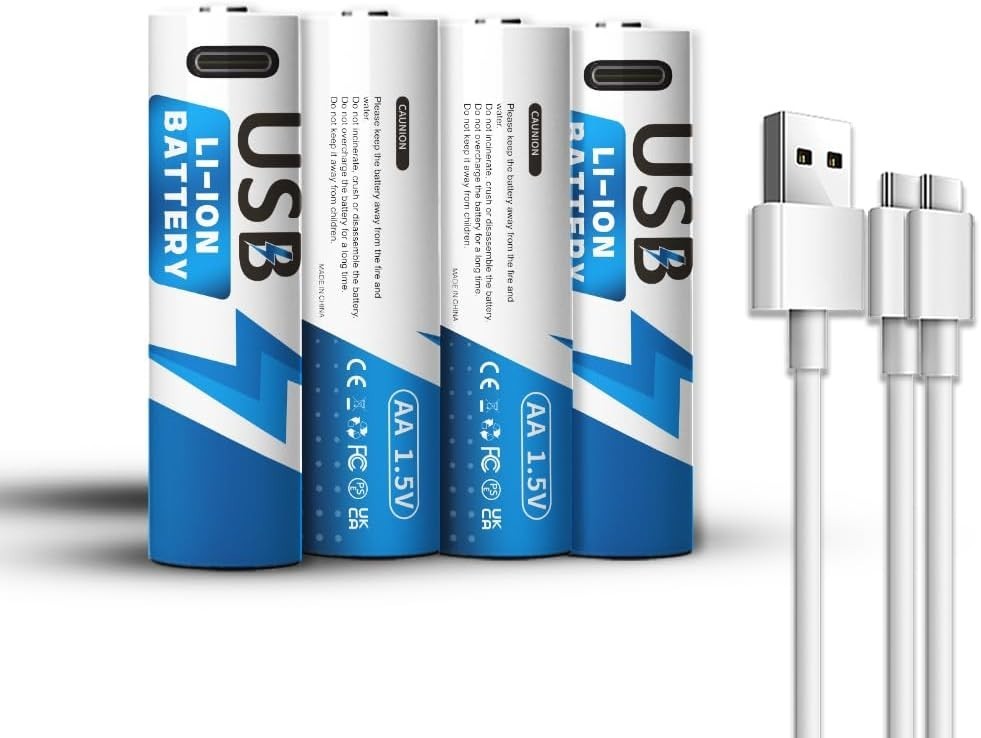 Akku AA Batterien 2600mAh wiederaufladbar 4 Stück mit Ladekabel USB-C aufladbar