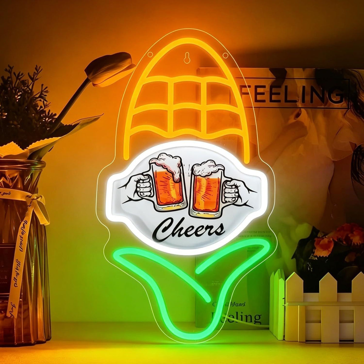 Cheers Neon Schild LED Bier Leuchtreklame Bar Wand Deko USB