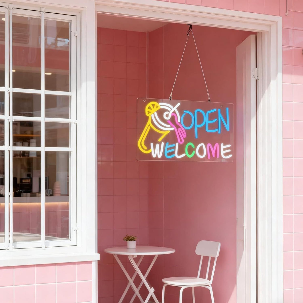 Open Welcome Neon Schild LED Bubble Tea Café Bar Leuchtreklame