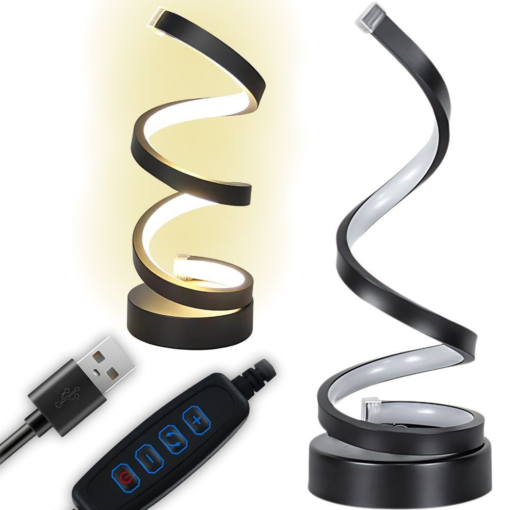 LED Spiral Tischlampe Dimmbar mit 3 Lichtfarben – USB Nachttischlampe für Schlafzimmer, Schreibtisch und Wohnzimmer