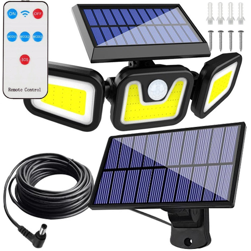 Solarleuchte 171 LED mit Bewegungsmelder, Dämmerungssensor & Fernbedienung – Solarlampe mit separatem Solarpanel für Garten und Außenbereich - 4,6m Kabel