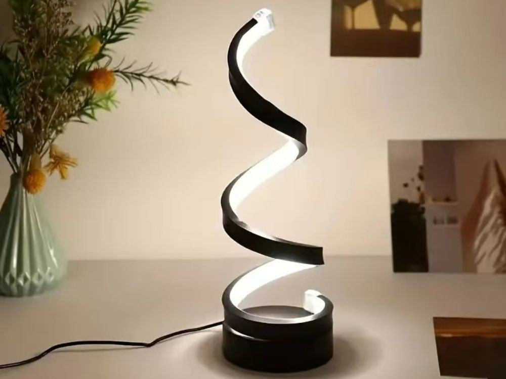LED Spiral Tischlampe Dimmbar mit 3 Lichtfarben – USB Nachttischlampe für Schlafzimmer, Schreibtisch und Wohnzimmer