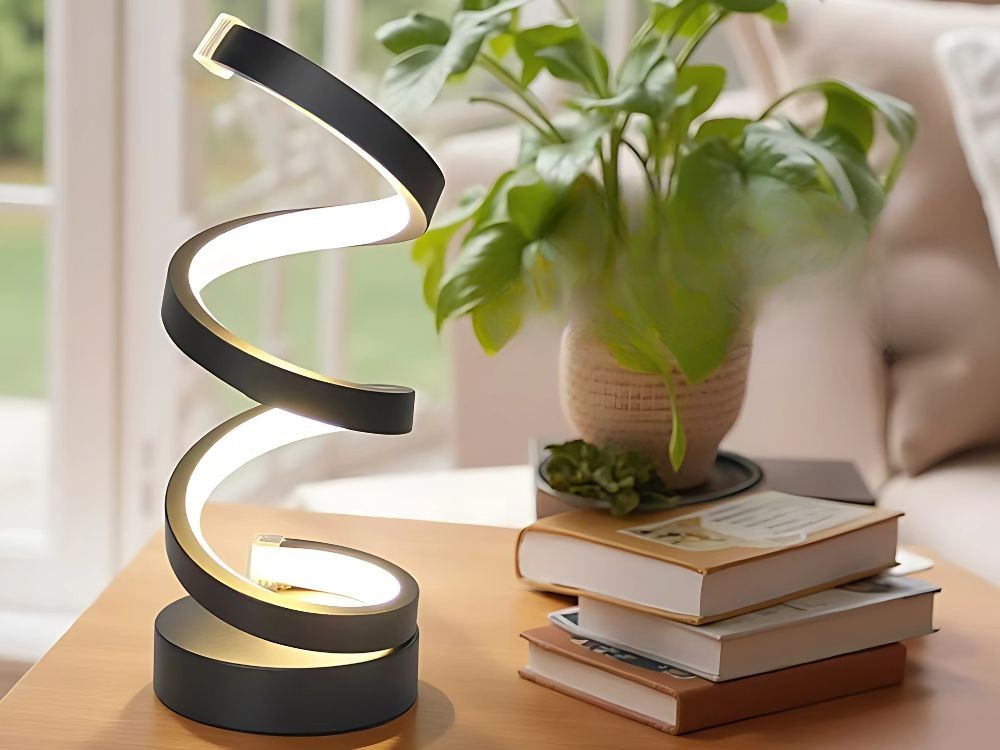 LED Spiral Tischlampe Dimmbar mit 3 Lichtfarben – USB Nachttischlampe für Schlafzimmer, Schreibtisch und Wohnzimmer
