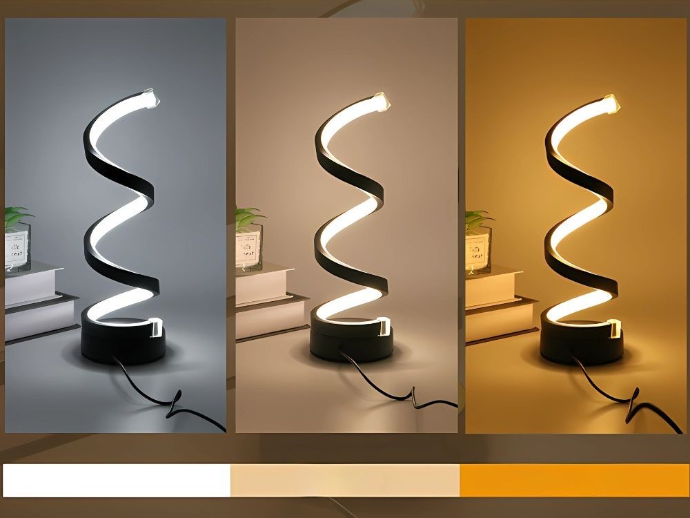 LED Spiral Tischlampe Dimmbar mit 3 Lichtfarben – USB Nachttischlampe für Schlafzimmer, Schreibtisch und Wohnzimmer