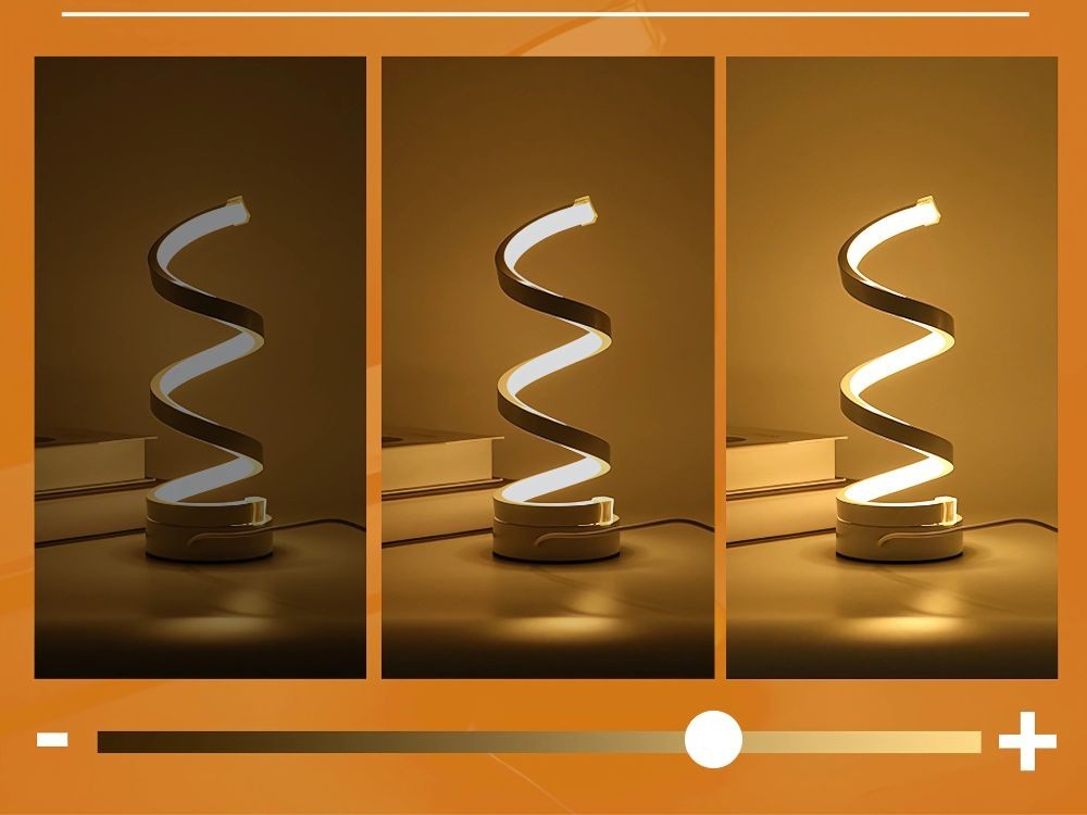 LED Spiral Tischlampe Dimmbar mit 3 Lichtfarben – USB Nachttischlampe für Schlafzimmer, Schreibtisch und Wohnzimmer