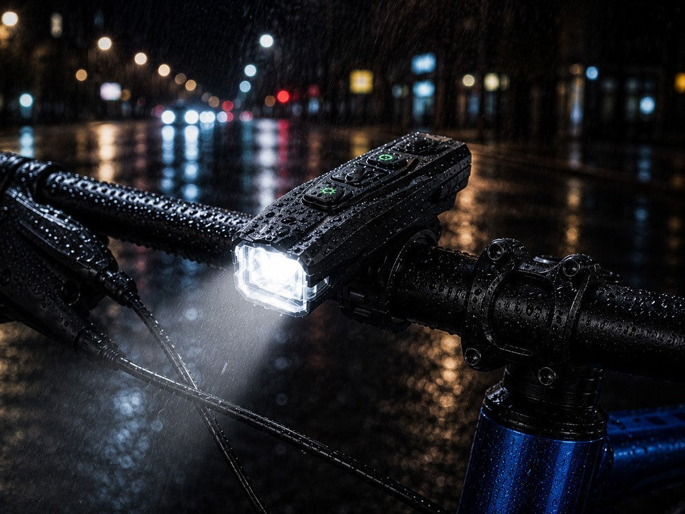 LED Fahrradlampe USB-C Akku Frontlicht mit Lichtsensor – 5 Lichtmodi, Akkustandsanzeige und Fahrradbeleuchtung für Alltag & Nachtfahrten