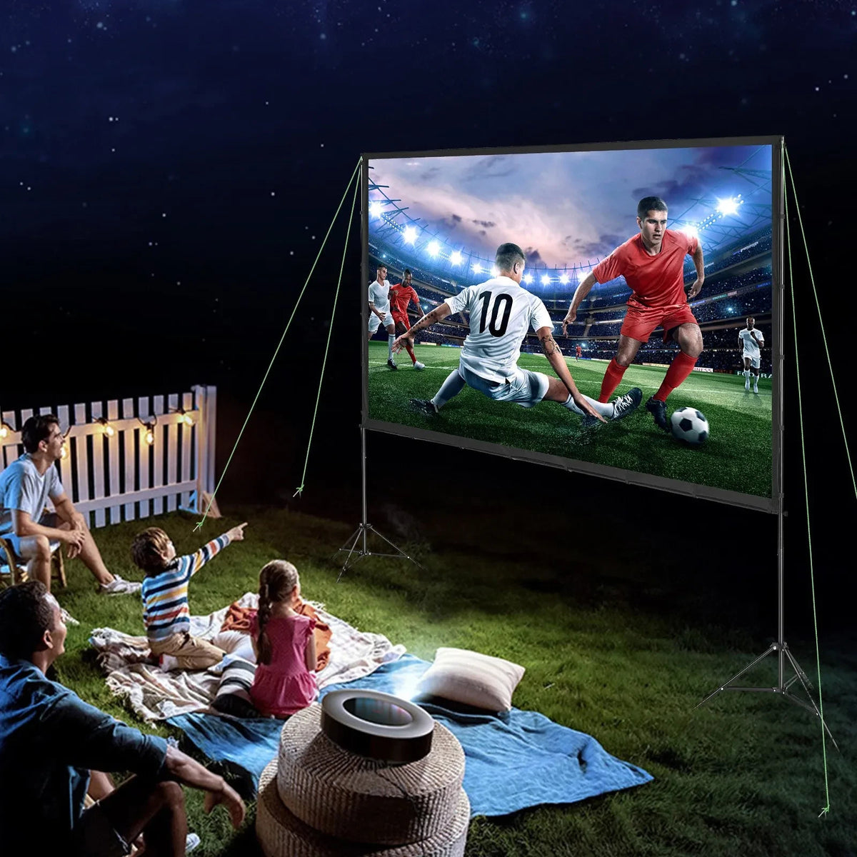 Beamer Leinwand mit Stativ 70–150 Zoll Auswahl – 16:9 Projektor Leinwand für Heimkino, Präsentationen und Outdoor Kino
