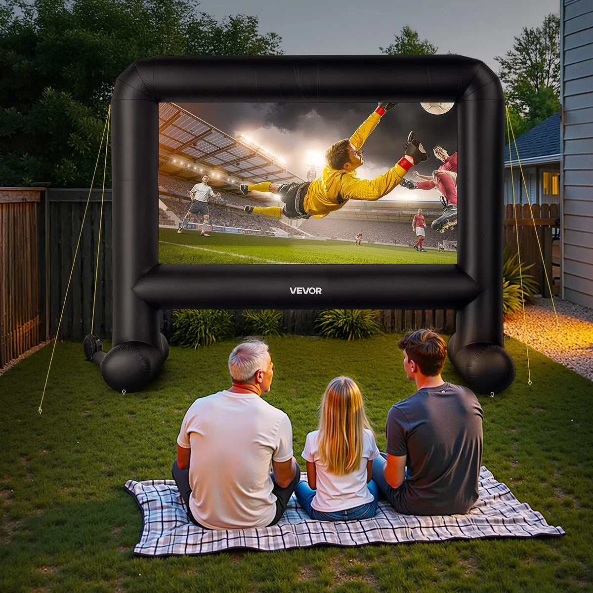 Aufblasbare Beamer Leinwand 16:9 mit Gebläse – Outdoor Projektionsleinwand für Heimkino, Gartenkino, Camping und Veranstaltungen